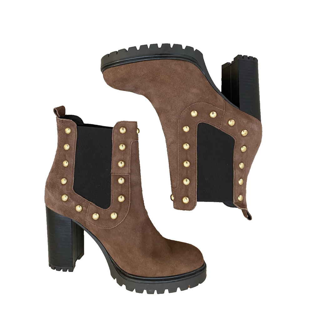 Barney's New York Womens Chelsea Suede‎ Studded Booties 37 Lug Sole Luxury Boho - Picture 4 of 9